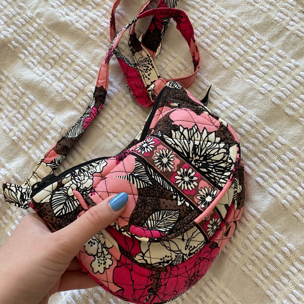 Vera Bradley Crossbody Hipster Purse In Mocha Rouge Pink And Brown Floral